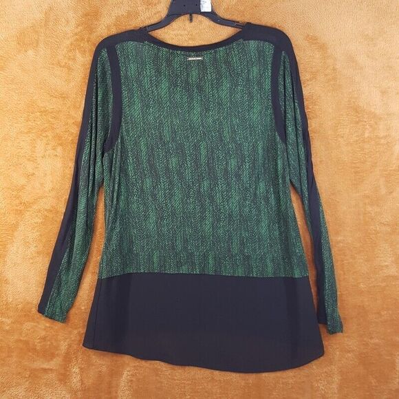 MICHAEL KORS Womens Top Medium Green Black Pullover Stretch Snake Shirt Tail - Picture 7 of 9